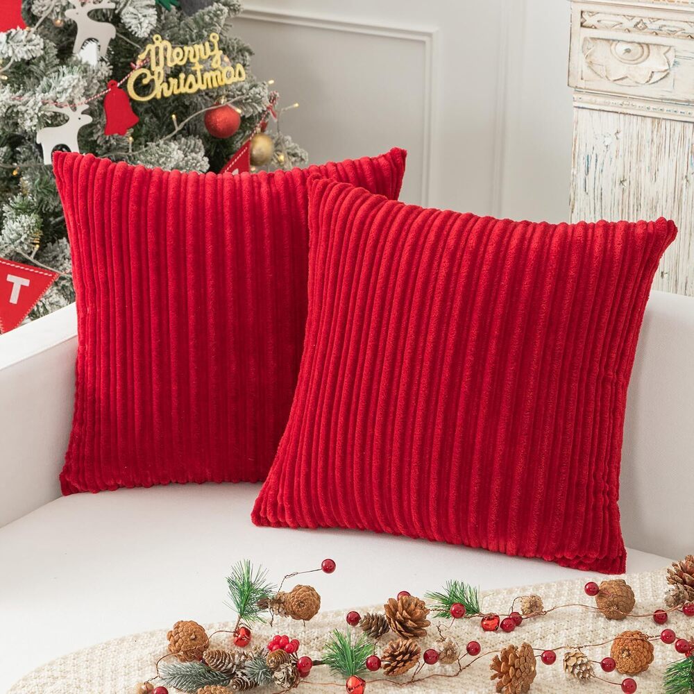 3533 Kevin Textile 2 Pack Striped Plush Velvet Corduroy Christmas